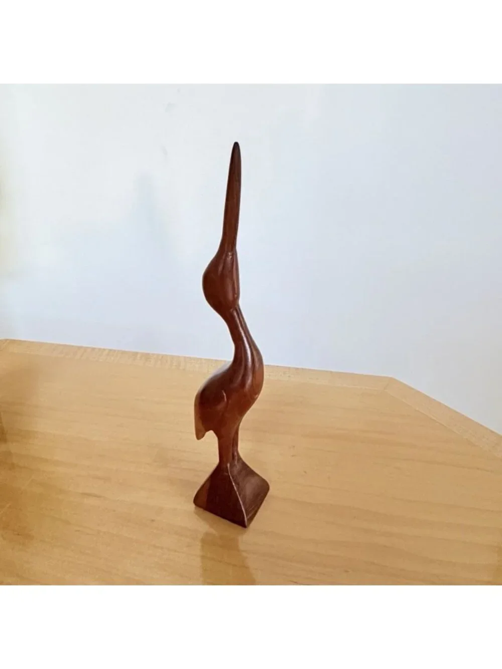 Wooden Bird Stork Egret Heron Crane Carved Wood Figurine Sculpture Vintage MCM